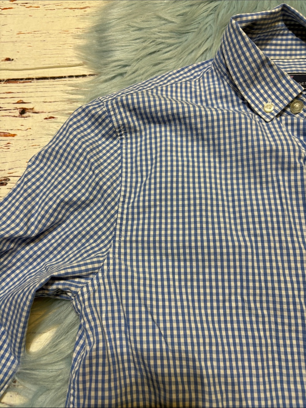 Vineyard Vines Blue and White Gingham Whale Button-Down Shirt sz L - Picture 3 of 8